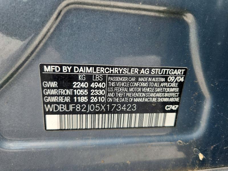 2005 Mercedes-benz E მანქანა იყიდება აუქციონზე, vin: WDBUF82J05X173423, აუქციონის ნომერი: 68246746