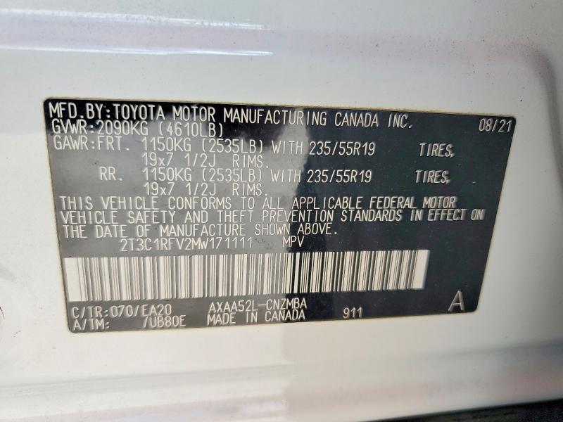 66860616 :رقم المزاد ، 2T3C1RFV2MW171111 vin ، 2021 Toyota Rav4 مزاد بيع