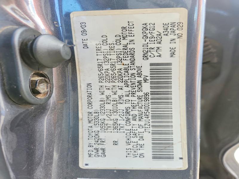 Aukcja sprzedaży 2004 Toyota 4runner, vin: JTEZU14R540019896, numer aukcji: 68009736