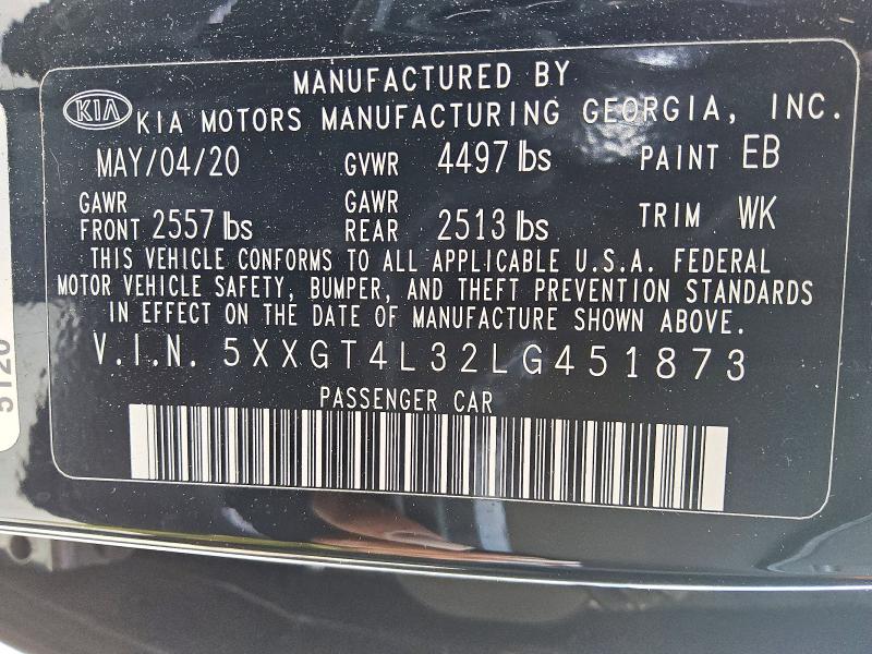 Aukcja sprzedaży 2020 Kia Optima, vin: 5XXGT4L32LG451873, numer aukcji: 67211126