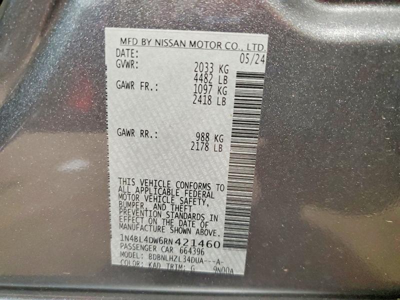 Продажа на аукционе авто 2024 Nissan Altima, vin: 1N4BL4DW6RN421460, номер лота: 68062346