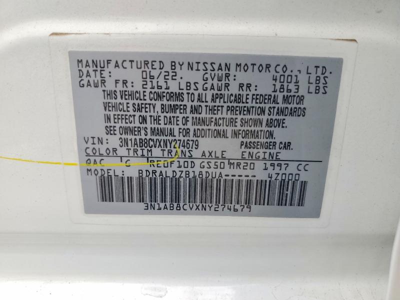 Продажа на аукционе авто 2022 Nissan Sentra, vin: 3N1AB8CVXNY274679, номер лота: 69147506