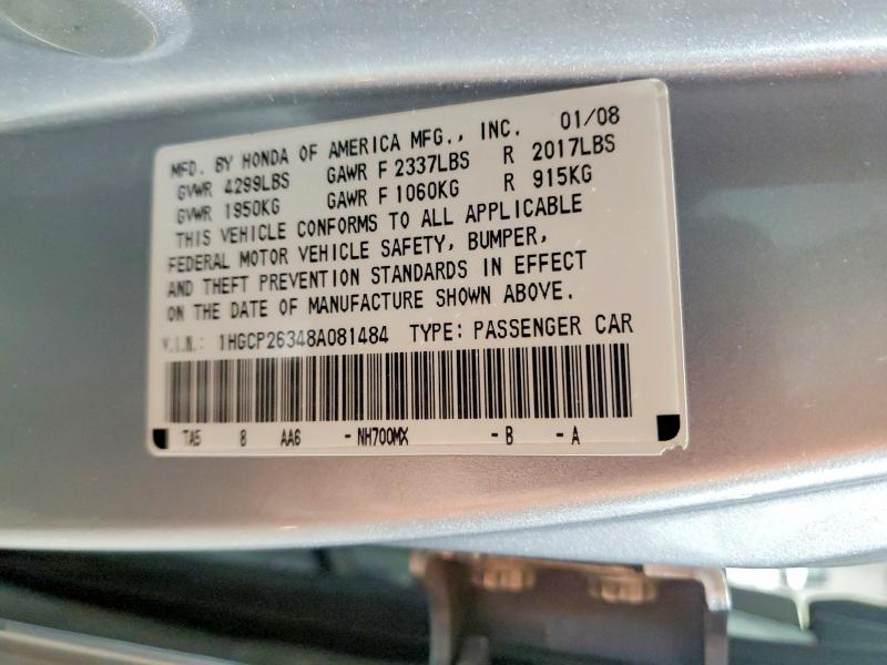 Aukcja sprzedaży 2008 Honda Accord, vin: 1HGCP26348A081484, numer aukcji: 70018876