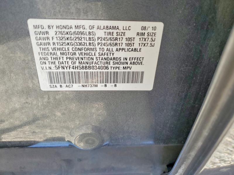 Aukcja sprzedaży 2011 Honda Pilot, vin: 5FNYF4H58BB034006, numer aukcji: 68707166