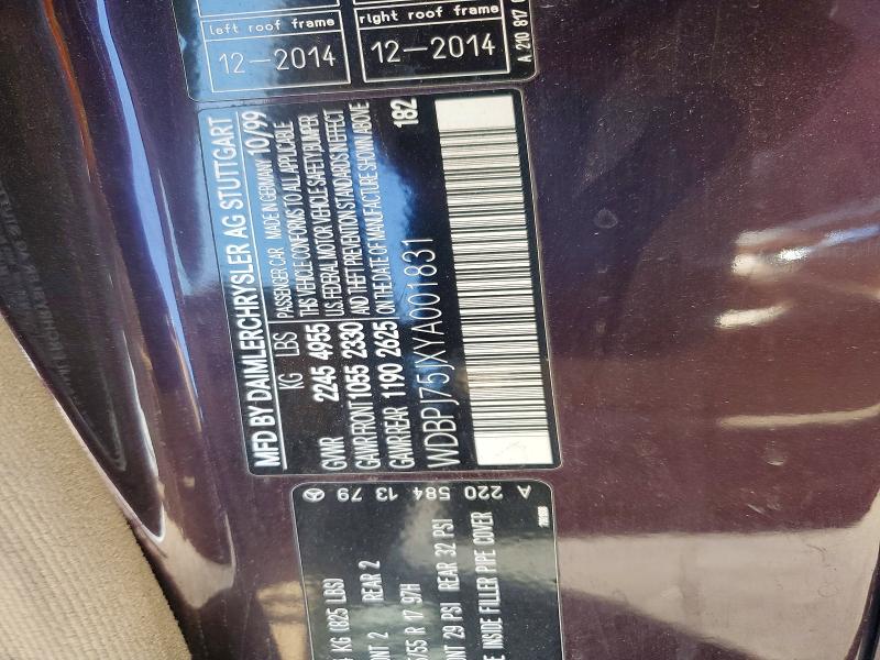 Aukcja sprzedaży 2000 Mercedes-benz Cl, vin: WDBPJ75JXYA001831, numer aukcji: 67493696
