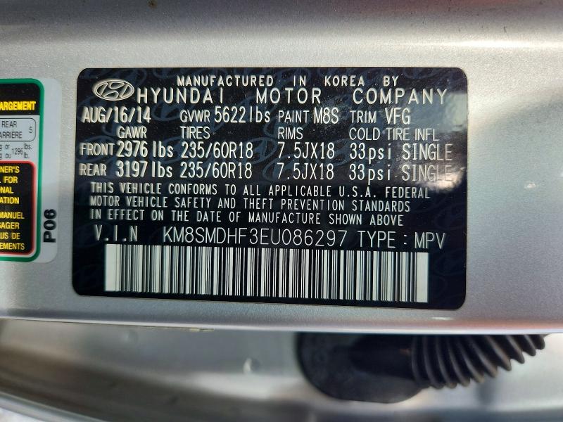 Aukcja sprzedaży 2014 Hyundai Santa Fe, vin: KM8SMDHF3EU086297, numer aukcji: 67981266
