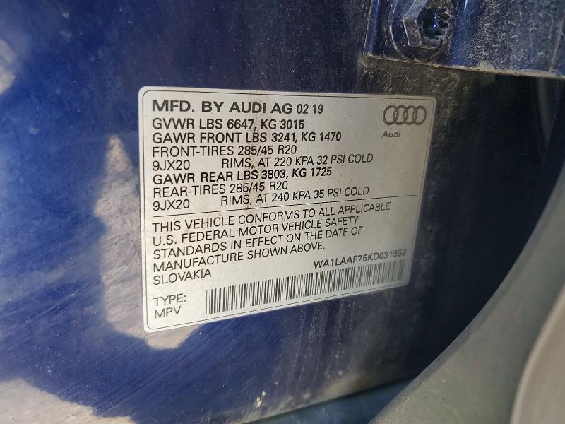 Aukcja sprzedaży 2019 Audi Q7, vin: WA1LAAF75KD031559, numer aukcji: 68553716