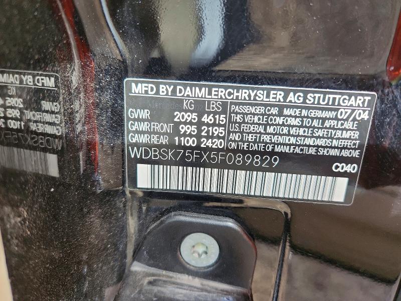 2005 Mercedes-benz Sl მანქანა იყიდება აუქციონზე, vin: WDBSK75FX5F089829, აუქციონის ნომერი: 68886786