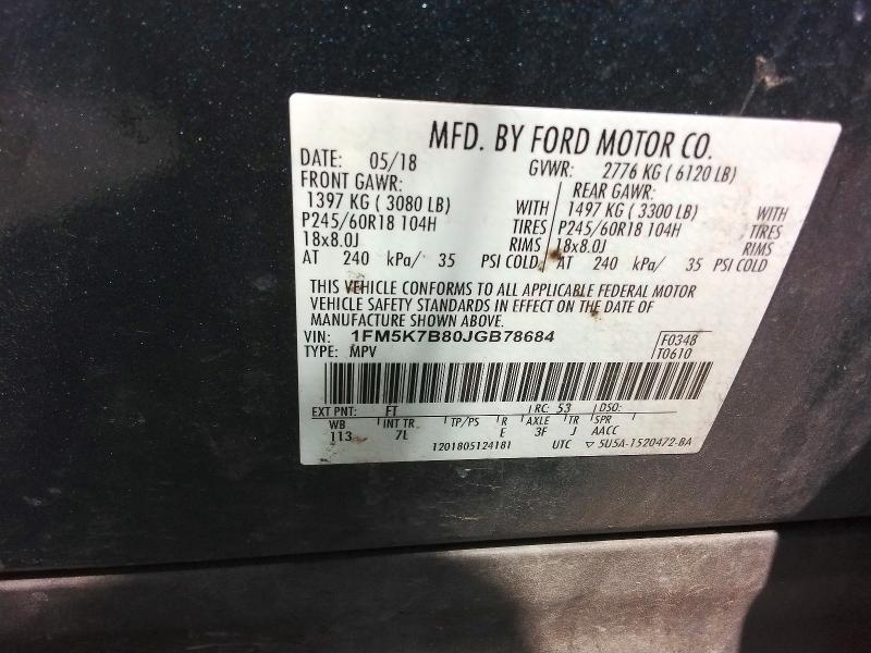 2018 Ford Explorer მანქანა იყიდება აუქციონზე, vin: 1FM5K7B80JGB78684, აუქციონის ნომერი: 67187356