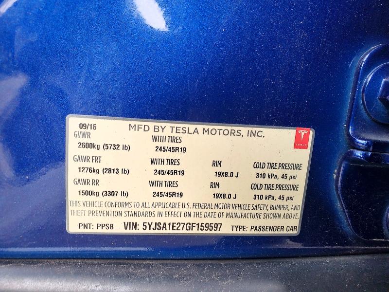 Aukcja sprzedaży 2016 Tesla Model S, vin: 5YJSA1E27GF159597, numer aukcji: 67671126