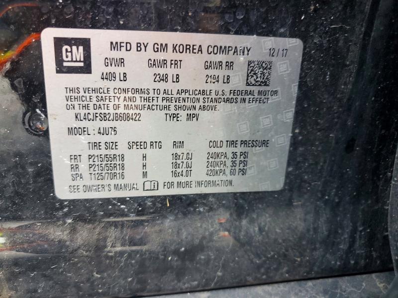 66808926 :رقم المزاد ، KL4CJFSB2JB608422 vin ، 2018 Buick Encore مزاد بيع