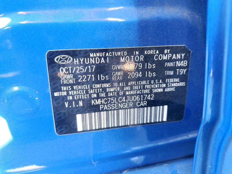 68973196 :رقم المزاد ، KMHC75LC4JU061742 vin ، 2018 Hyundai Ioniq مزاد بيع