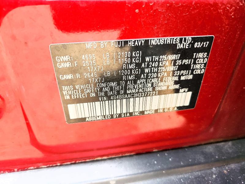 Aukcja sprzedaży 2017 Subaru Outback, vin: 4S4BSAAC3H3377221, numer aukcji: 69895266