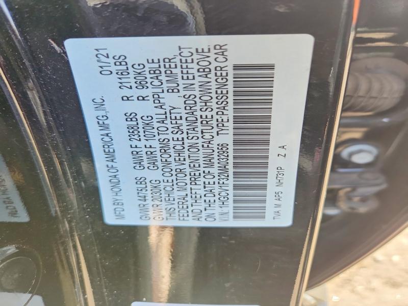 Продажа на аукционе авто 2021 Honda Accord, vin: 1HGCV1F32MA032956, номер лота: 68206586