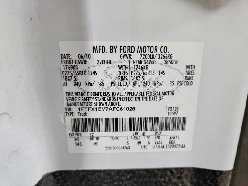 69990616 :رقم المزاد ، 1FTFX1EV7AFC61026 vin ، 2010 Ford F150 مزاد بيع