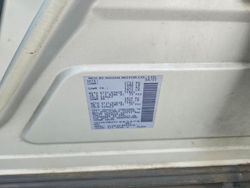 2015 Nissan Pathfinder მანქანა იყიდება აუქციონზე, vin: 5N1AR2MN4FC665479, აუქციონის ნომერი: 67902006
