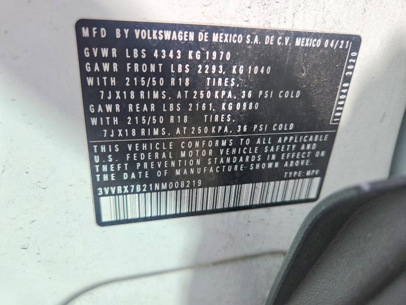 Продажа на аукционе авто 2022 Volkswagen Taos, vin: 3VVRX7B21NM008219, номер лота: 69229216