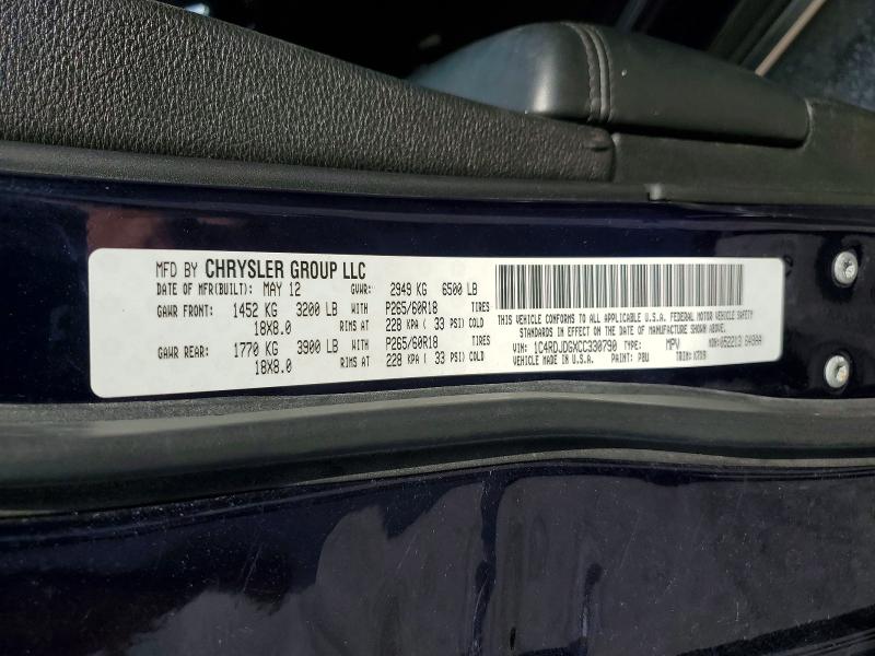 Aukcja sprzedaży 2012 Dodge Durango, vin: 1C4RDJDGXCC330790, numer aukcji: 68239266