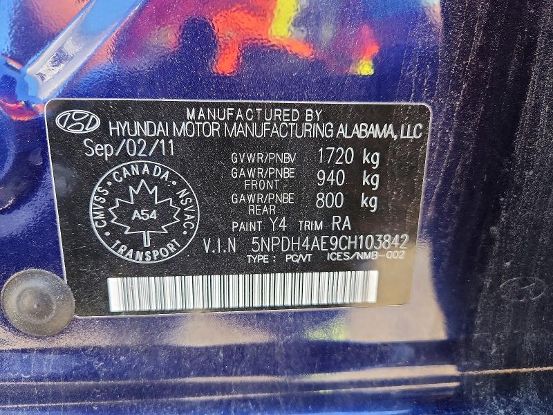 Auction sale of the 2012 Hyundai Elantra, vin: 5NPDH4AE9CH103842, lot number: 68388786