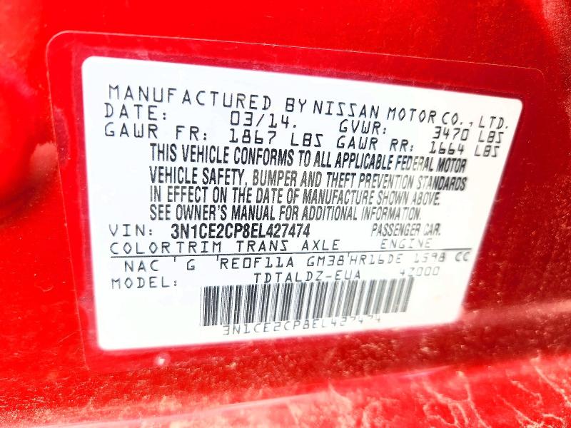 Продажа на аукционе авто 2014 Nissan Versa Note, vin: 3N1CE2CP8EL427474, номер лота: 67149486