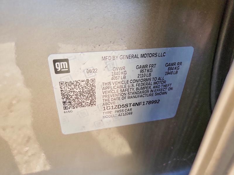 Aukcja sprzedaży 2022 Chevrolet Malibu, vin: 1G1ZD5ST4NF178992, numer aukcji: 69014746