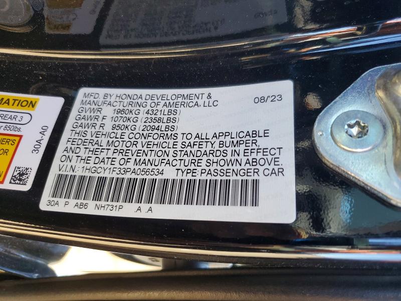 Продажа на аукционе авто 2023 Honda Accord, vin: 1HGCY1F33PA056534, номер лота: 67131886