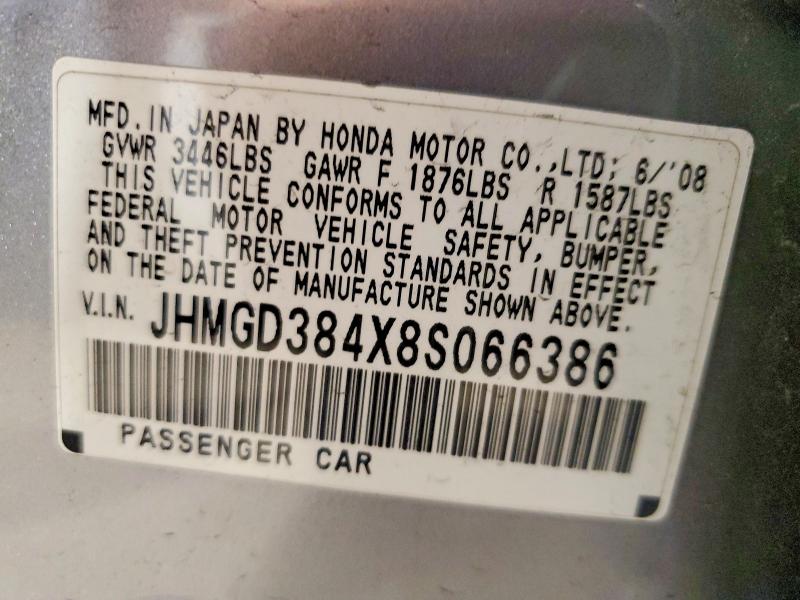 Auction sale of the 2008 Honda Fit, vin: JHMGD384X8S066386, lot number: 70191336