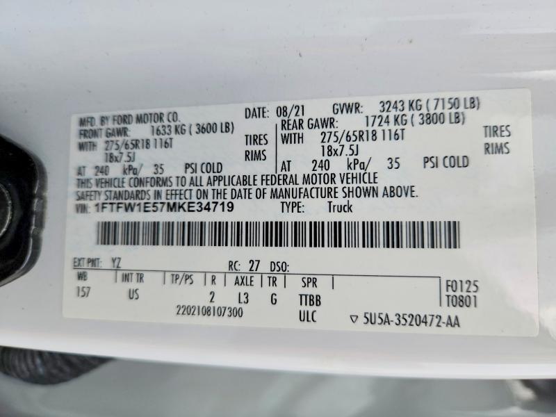 Продажа на аукционе авто 2021 Ford F150, vin: 1FTFW1E57MKE34719, номер лота: 65028866