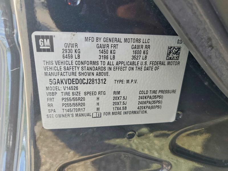 66826536 :رقم المزاد ، 5GAKVDED0CJ281312 vin ، 2012 Buick Enclave مزاد بيع