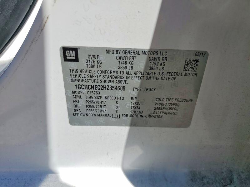 70608676 :رقم المزاد ، 1GCRCNEC2HZ354608 vin ، 2017 Chevrolet Silverado مزاد بيع