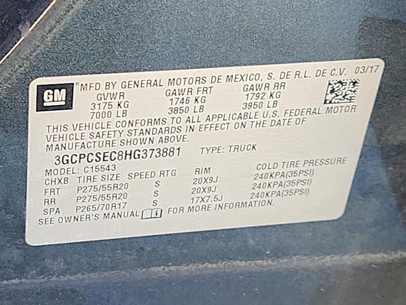 66917956 :رقم المزاد ، 3GCPCSEC8HG373881 vin ، 2017 Chevrolet Silverado مزاد بيع