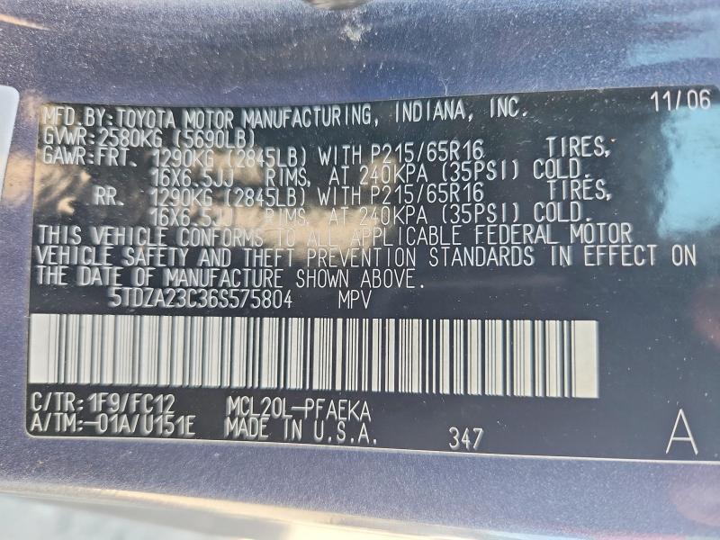 71215366 :رقم المزاد ، 5TDZA23C36S575804 vin ، 2006 Toyota Sienna مزاد بيع