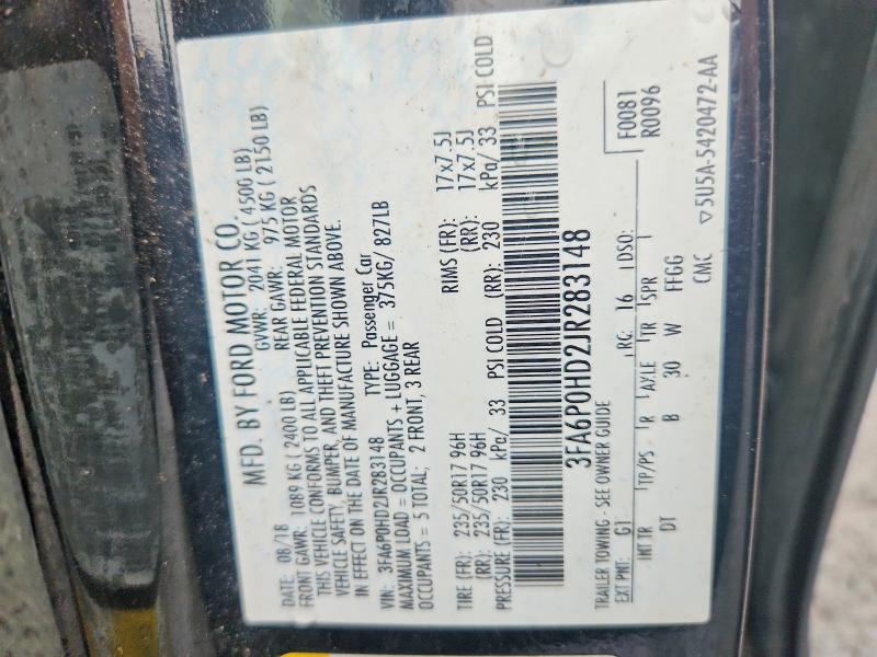 67081816 :رقم المزاد ، 3FA6P0HD2JR283148 vin ، 2018 Ford Fusion مزاد بيع