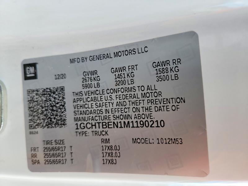 Aukcja sprzedaży 2021 Chevrolet Colorado, vin: 1GCHTBEN1M1190210, numer aukcji: 66415696