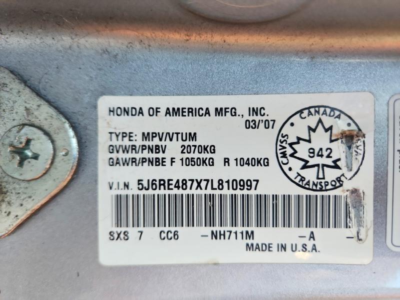 Продаж на аукціоні авто 2007 Honda Cr-v, vin: 5J6RE487X7L810997, номер лоту: 69169596