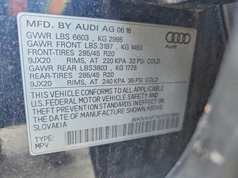 Продаж на аукціоні авто 2017 Audi Q7, vin: WA1VAAF7XHD021904, номер лоту: 69559546
