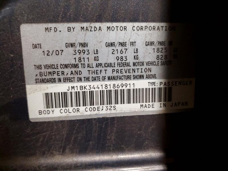 Aukcja sprzedaży 2008 Mazda 3, vin: JM1BK344181869911, numer aukcji: 69931916
