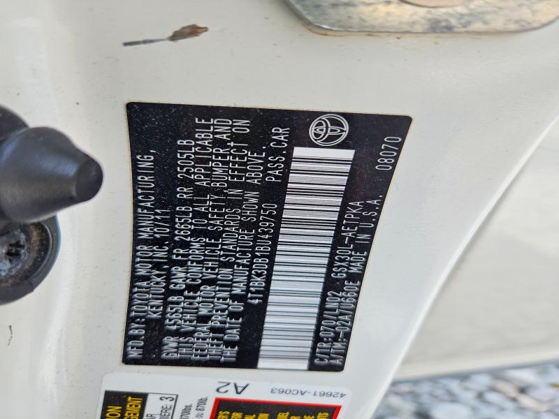 2011 Toyota Avalon მანქანა იყიდება აუქციონზე, vin: 4T1BK3DB1BU439750, აუქციონის ნომერი: 69129296