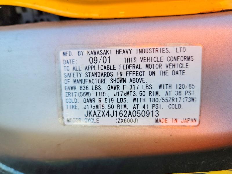 Продажа на аукционе авто 2002 Kawasaki Zx600, vin: JKAZX4J162A050913, номер лота: 68522186