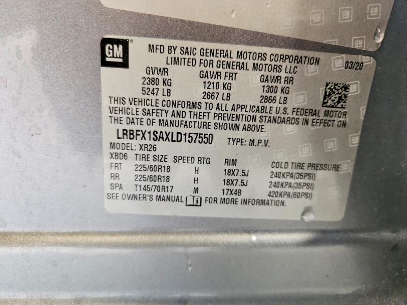 68136656 :رقم المزاد ، LRBFX1SAXLD157550 vin ، 2020 Buick Envision مزاد بيع