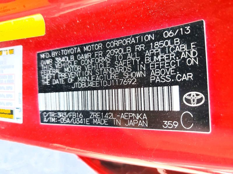 70179256 :رقم المزاد ، JTDBU4EE1DJ117692 vin ، 2013 Toyota Corolla مزاد بيع
