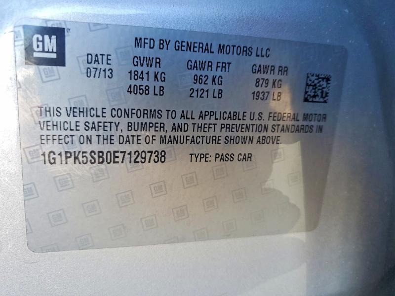 Продажа на аукционе авто 2014 Chevrolet Cruze, vin: 1G1PK5SB0E7129738, номер лота: 70216016