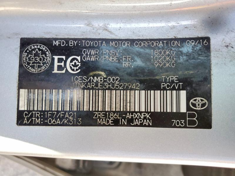 2017 Toyota Corolla Im მანქანა იყიდება აუქციონზე, vin: JTNKARJE3HJ527942, აუქციონის ნომერი: 69802816