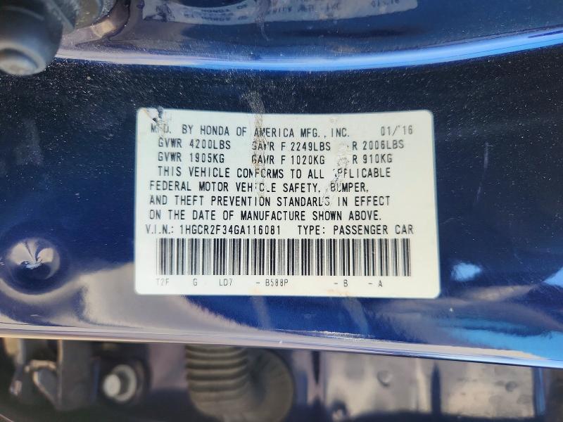 Продажа на аукционе авто 2016 Honda Accord, vin: 1HGCR2F34GA116081, номер лота: 68616446