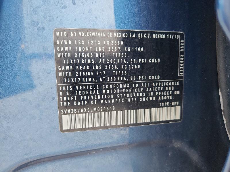 Aukcja sprzedaży 2020 Volkswagen Tiguan, vin: 3VV3B7AX9LM071518, numer aukcji: 69019656