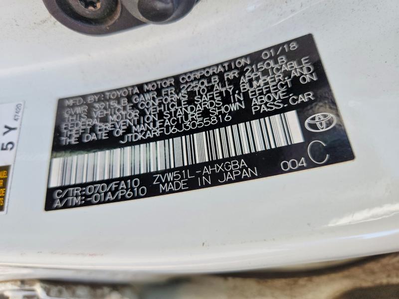65963046 :رقم المزاد ، JTDKARFU6J3055816 vin ، 2018 Toyota Prius مزاد بيع