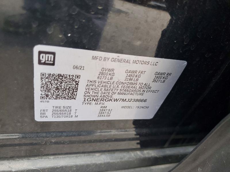 68050076 :رقم المزاد ، 1GNERGKW7MJ238666 vin ، 2021 Chevrolet Traverse مزاد بيع