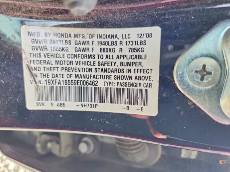 70336216 :رقم المزاد ، 19XFA16559E006462 vin ، 2009 Honda Civic مزاد بيع