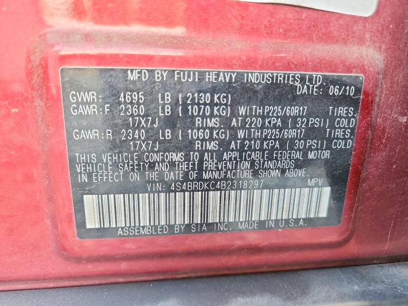 2011 Subaru Outback მანქანა იყიდება აუქციონზე, vin: 4S4BRDKC4B2318297, აუქციონის ნომერი: 69294876