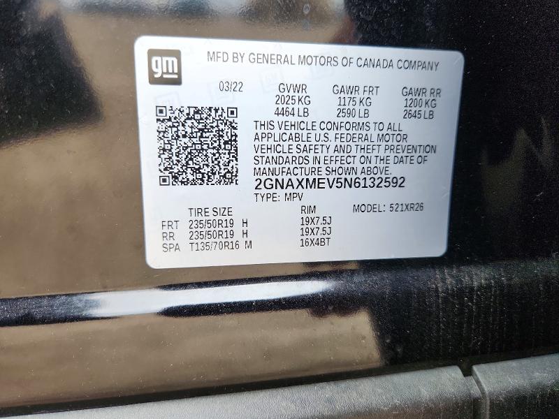 70032826 :رقم المزاد ، 2GNAXMEV5N6132592 vin ، 2022 Chevrolet Equinox مزاد بيع